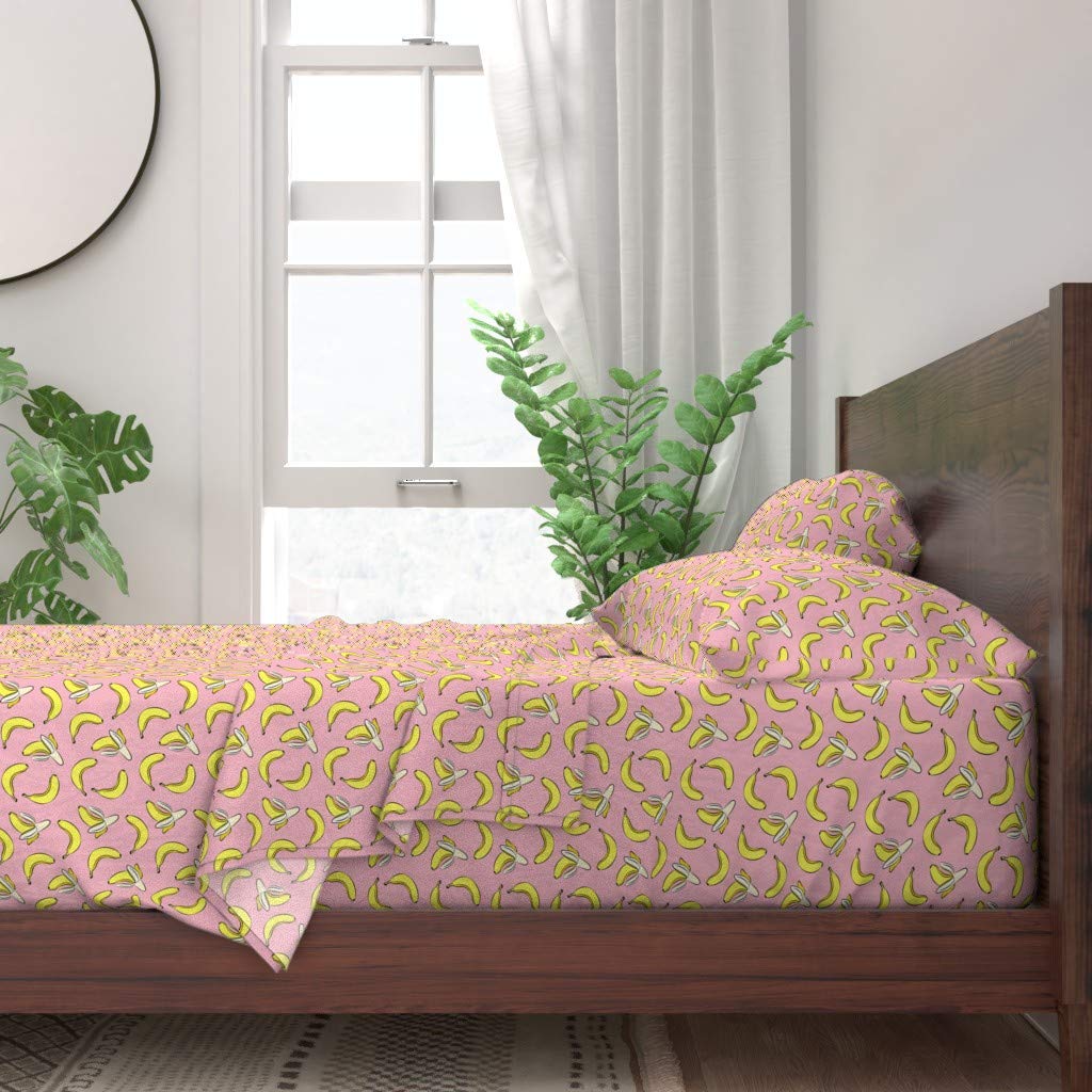 Banana Print 100% Cotton Twin Sheet Set - 3 Piece Pink Fruit Design Soft Breathable Bedding for Kids Nursery, Summer Breakfast Theme | Perfect for Baby Rooms, Dorm Decor & Themed Bedrooms