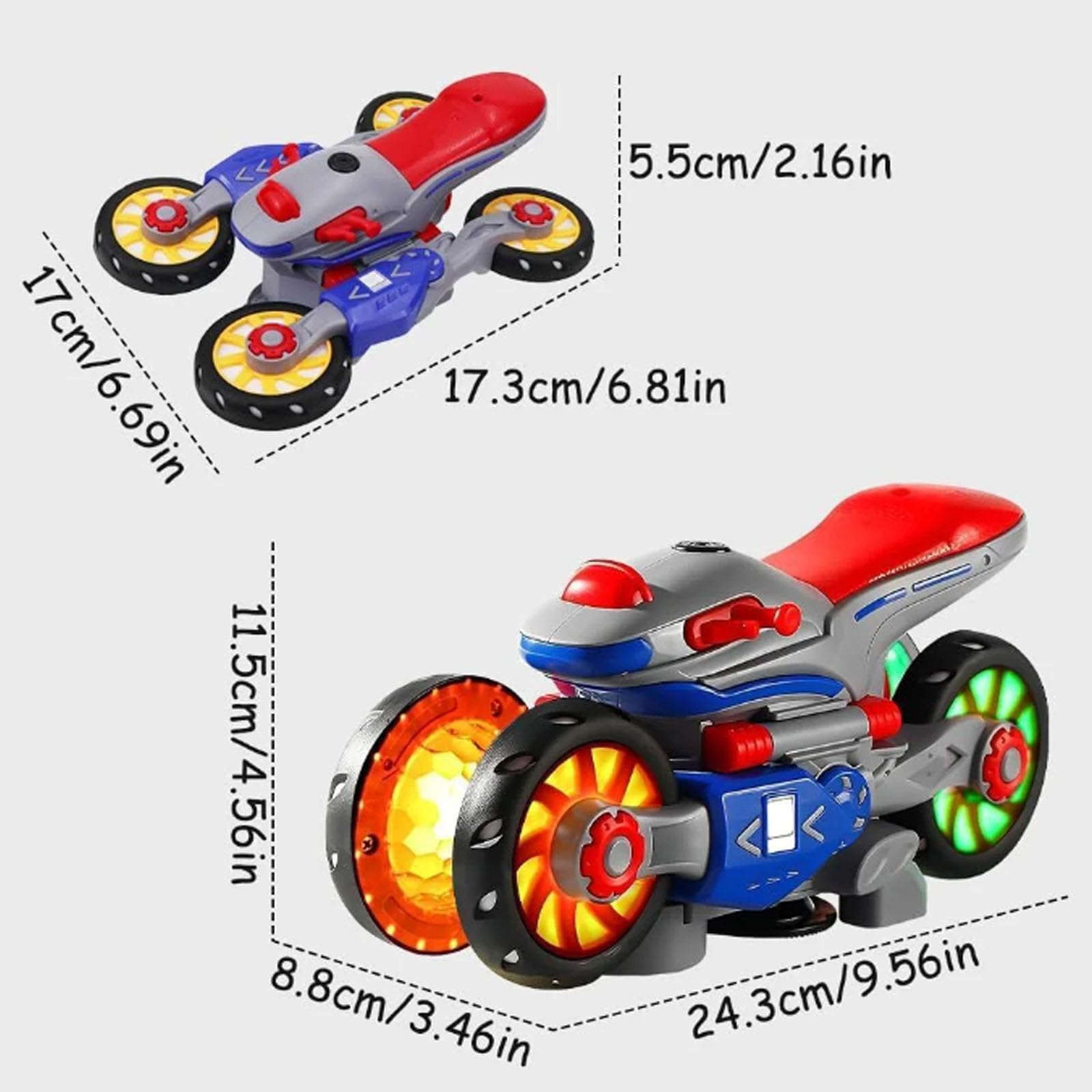 Electric Deforming Motorcycle Toy with Light & Music - 360° Rotation for Kids Play