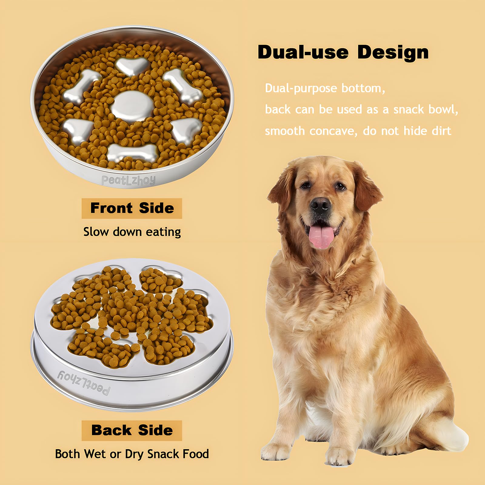 Slow Feeder Dog and Cat Bowls - Stainless Steel Anti-Gulping Pet Food Bowl with Non-Slip Base & Fun Maze Design - Perfect for Medium to Large Dogs & Cats - Helps Prevent Bloat & Improve Digestion - Great for Fast Eaters, Mealtime Enrichment & Training