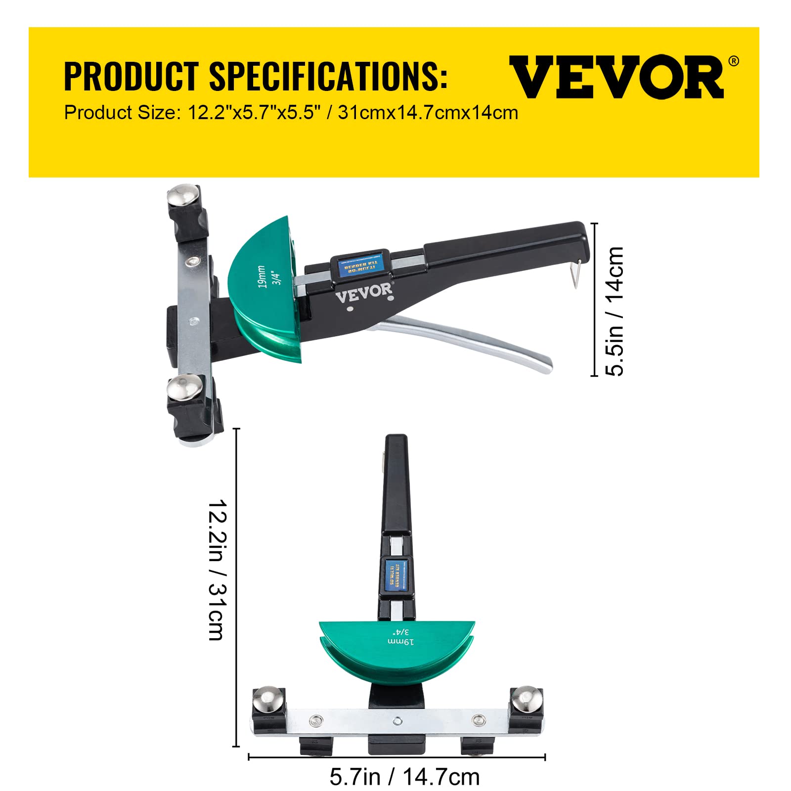 VEVOR Copper Pipe Bender Kit with 7 Colorful Dies (1/4-7/8 inch) - 90° Forward & Reverse Bending Tool for 6-22mm Copper & Aluminum Tubes - Includes Reverse Bend Attachment - Perfect for Plumbing, HVAC, and DIY Home Improvement Projects