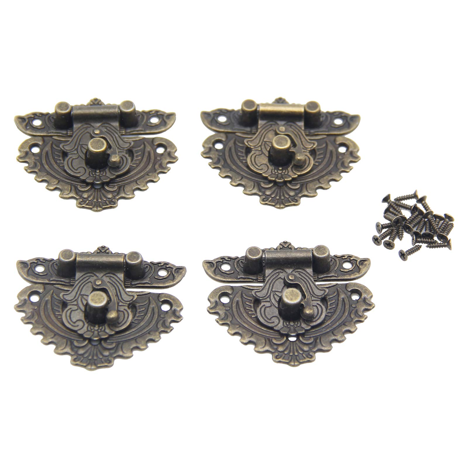 4Pcs Antique Brass Decorative Hasp Latch Lock with Screws - 55x49mm Jewelry Box Cabinet Drawer Hardware for Wooden Case, Chest & Furniture - Perfect for Vintage Style Home Decor & DIY Projects