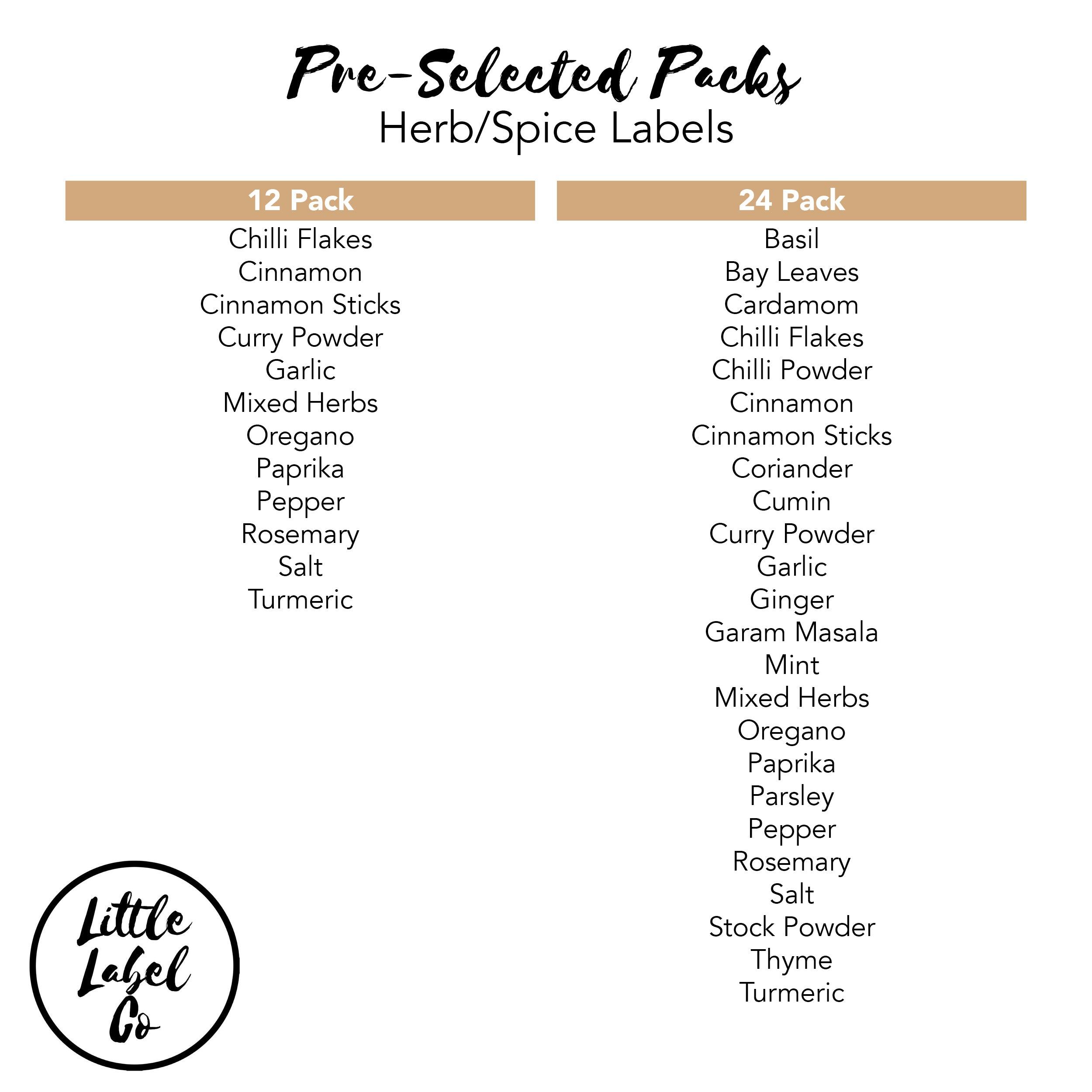 Premium Pre-Selected Herb & Spice Label Packs - Organize Your Kitchen Spice Jars - Perfect for Home Chefs, Meal Prep & Pantry Organization