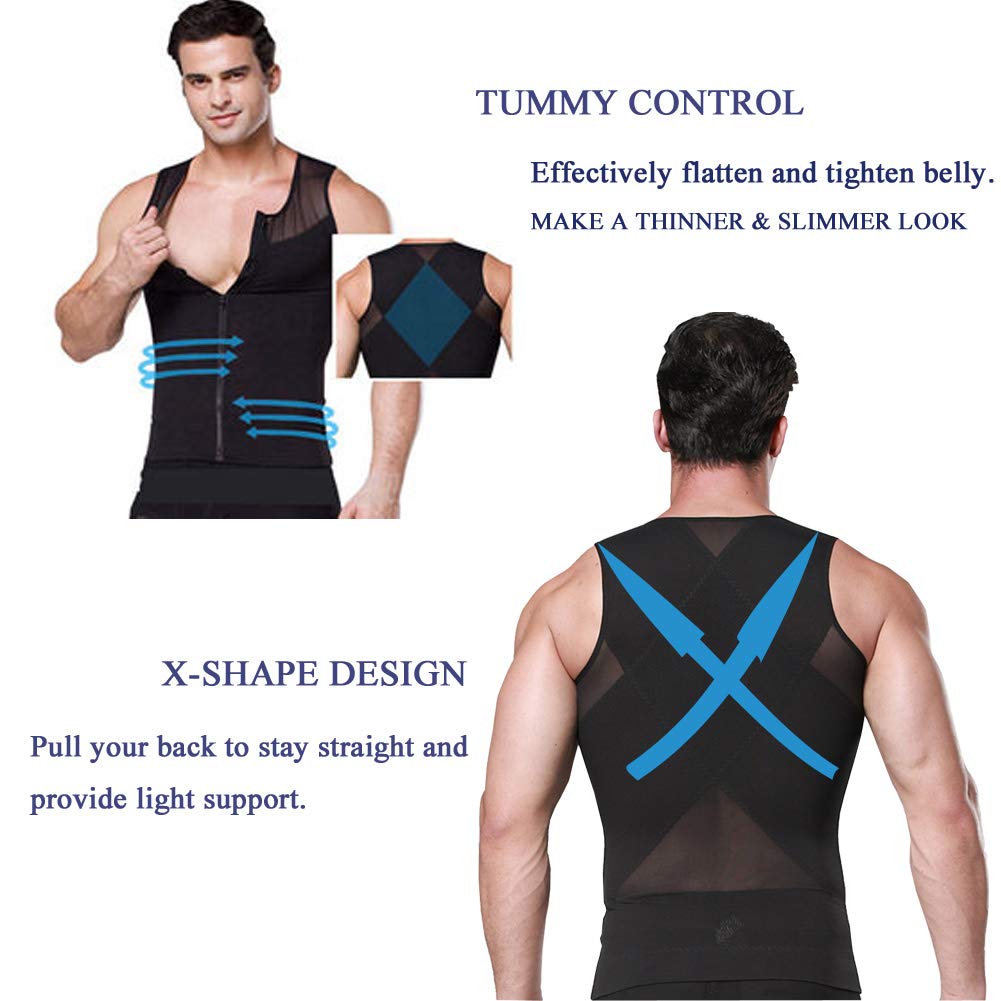 FEOYA Men's Slimming Body Shaper Tank Top with Zipper - Tummy Control Compression Vest Undershirt for Workout & Everyday Wear