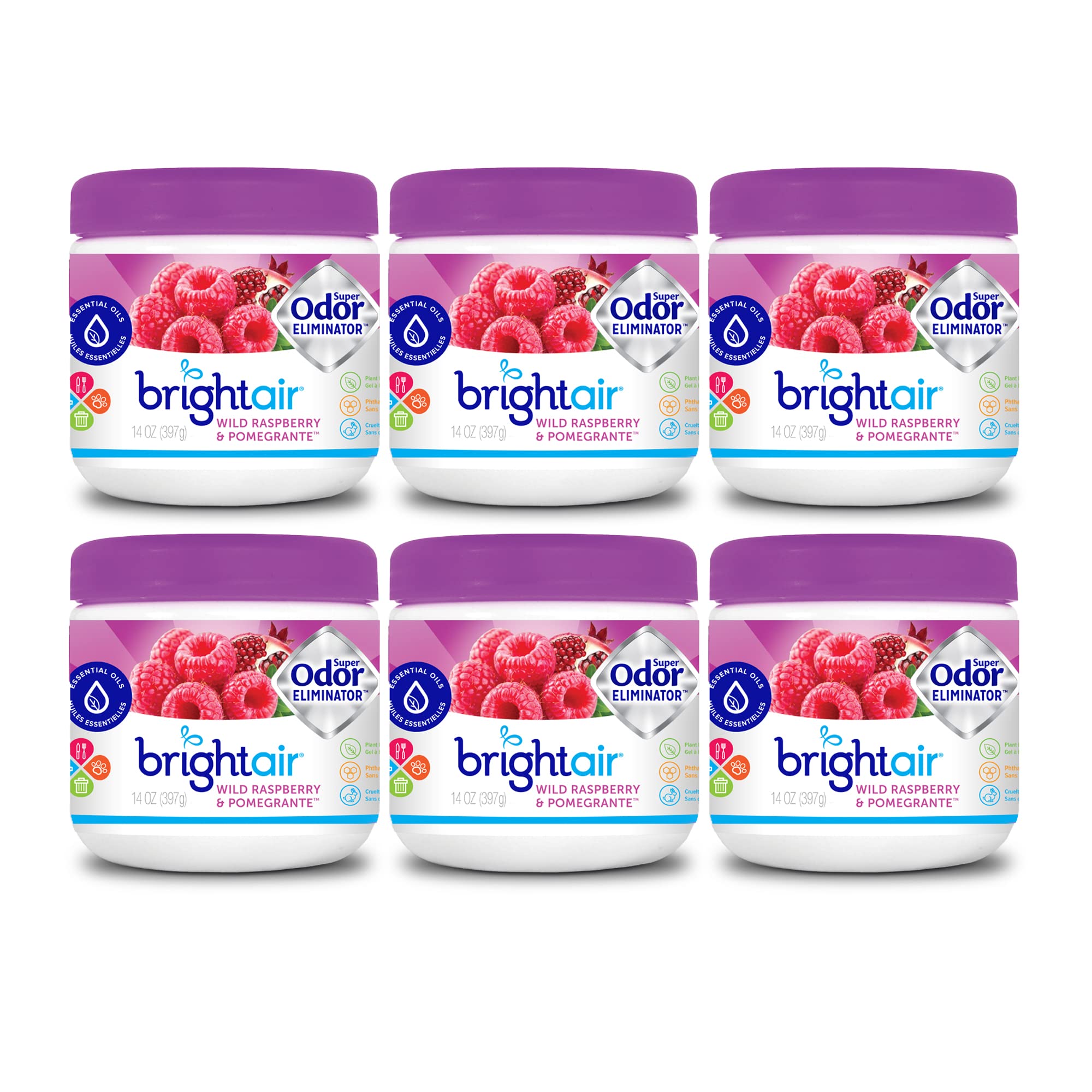 Bright Air Solid Air Freshener & Odor Eliminator - Wild Raspberry Pomegranate Scent, 14oz (6-Pack) | Long-Lasting Fragrance for Home, Office, Car & Bathroom