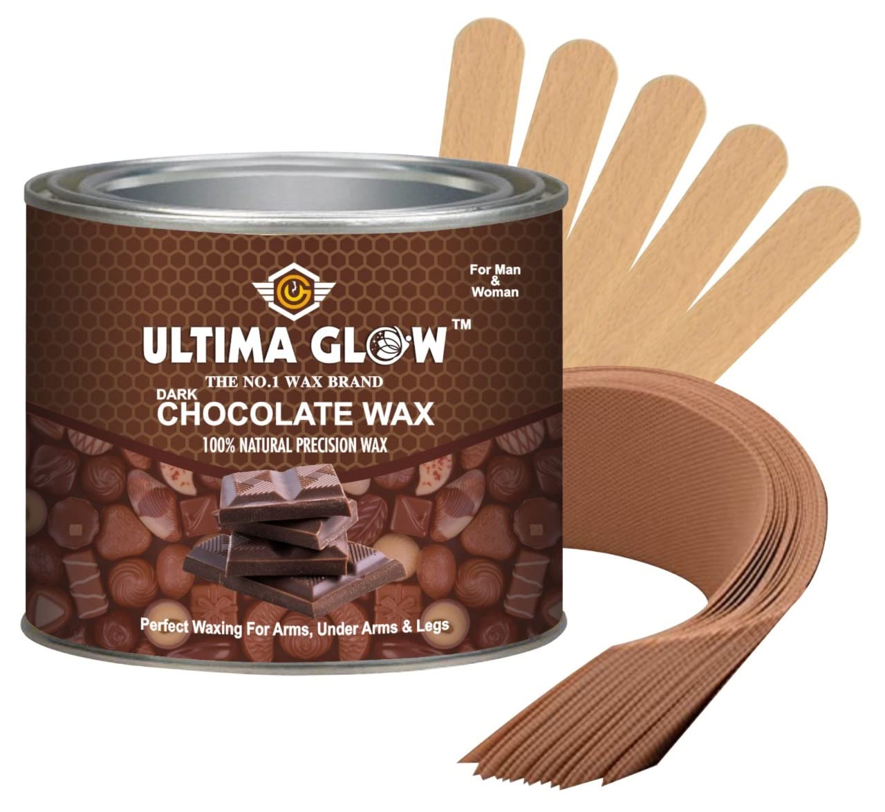 ULTIMA GLOW Dark Chocolate Strip & Stick Wax (600g) - Hair Removal Wax for Women & Men | Arms, Legs, Chest, Back & Full Body | Tan Removal | All Skin Types | At-Home Salon Waxing & Travel-Friendly Hair Removal