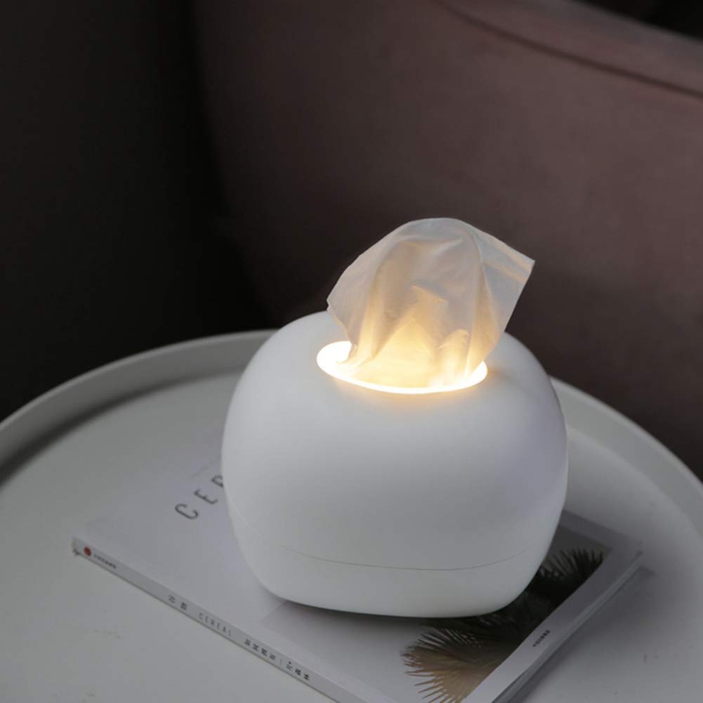 LED Night Light Tissue Box Cover - White Facial Tissue Dispenser & Napkin Paper Holder for Bathroom, Bedroom, Office | Decorative & Functional Home Accessory