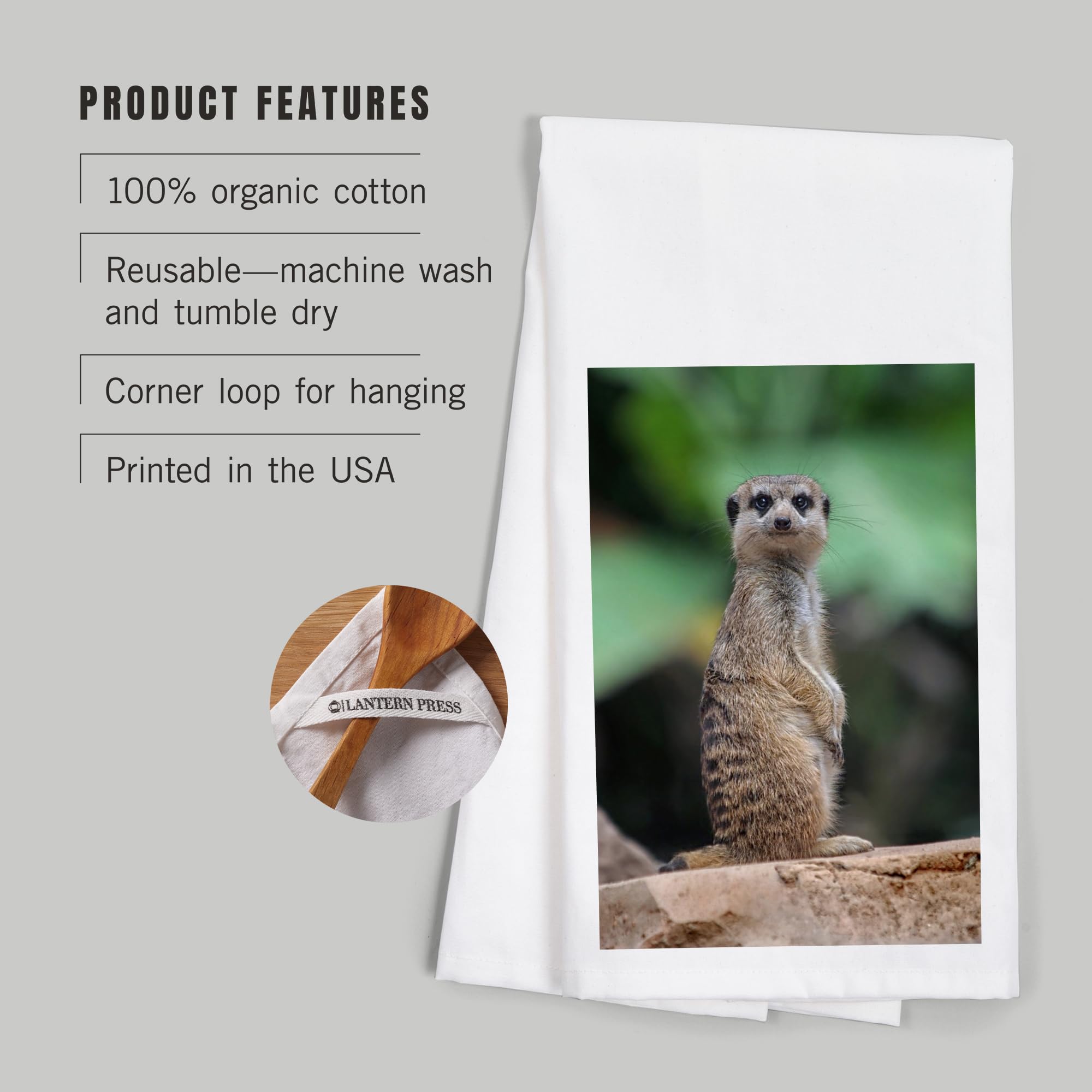 Lantern Press Meerkat on a Rock - 100% Cotton Tea Towel & Decorative Hand Towel for Kitchen, Bathroom, and Home Decor | Perfect for Dish Drying, Gift Giving, and Farmhouse Style Decor