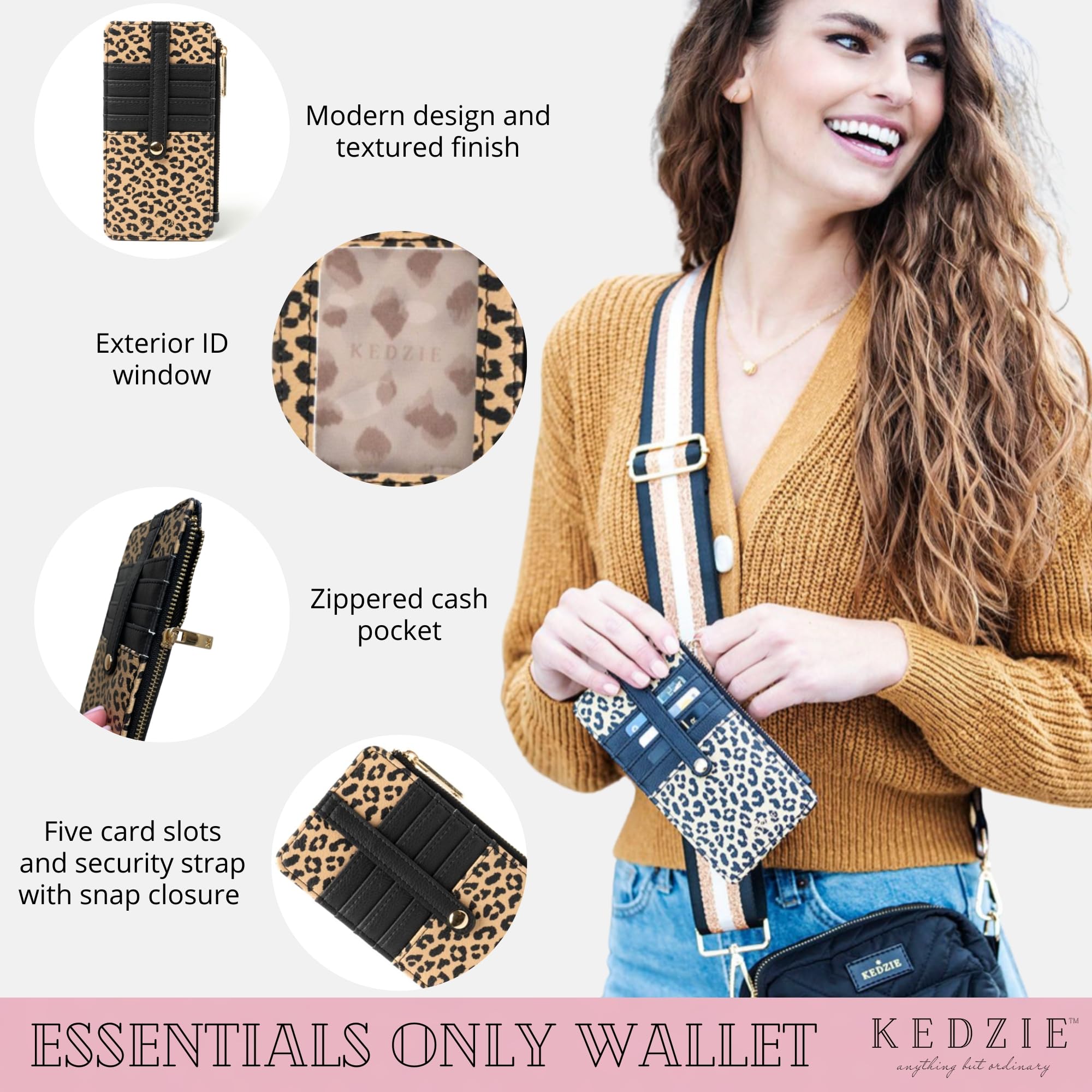 KEDZIE Vegan Leather Women's Zippered Wallet with ID Window - Slim Card Holder for Credit Cards & Cash | Perfect for Everyday Use, Travel & Minimalist Lifestyle (Black V2)