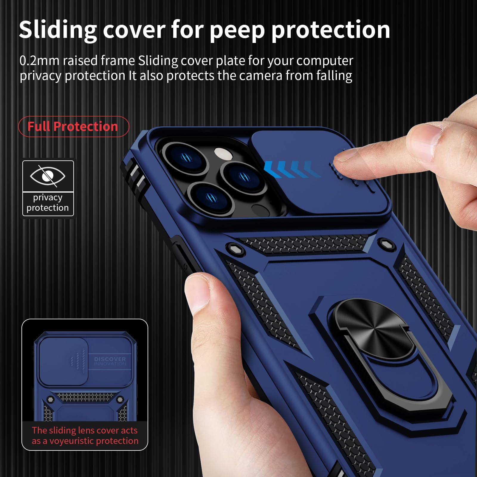Premium iPhone 12 Pro Max Case with Camera Lens Cover & HD Screen Protector | 10FT Military-Grade Drop Protection | Magnetic Ring Holder & Kickstand | Navy Blue | Perfect for Outdoor Activities, Travel, and Daily Protection