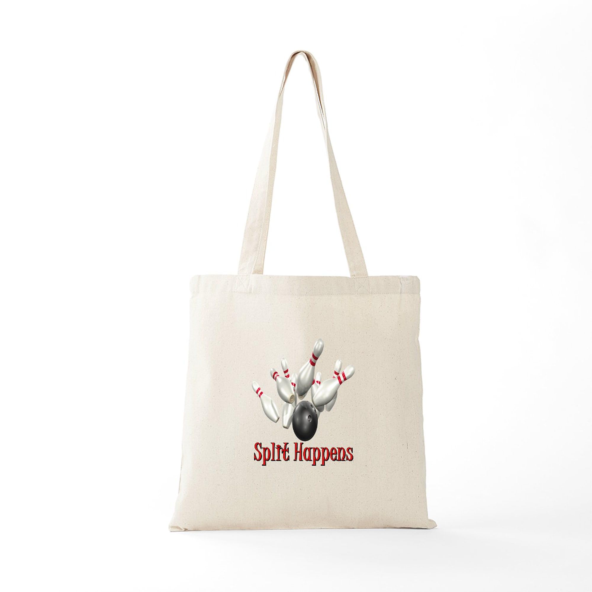 Split Happens Bowling Tote Bag - Natural Canvas Reusable Shopping Tote - Perfect for Bowling, Groceries & Beach Outings