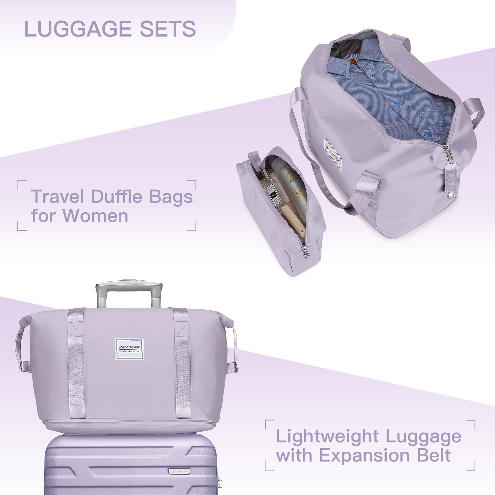 3-Piece Lavender Hardside Luggage Set - 20 Inch Airline Approved Carry-On Suitcase with Spinner Wheels & TSA Lock | Lightweight Rolling Luggage for Men & Women | Perfect for Business Travel, Family Vacations & Weekend Getaways