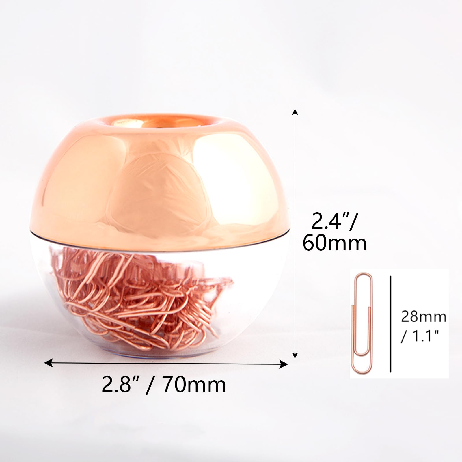 Rose Gold Magnetic Paper Clip Holder with 100pcs Paper Clips - Desk Organizer for Office, School & Home - Perfect Gift Idea for Stationery Lovers (Use for Bills, Notes & Document Organization)