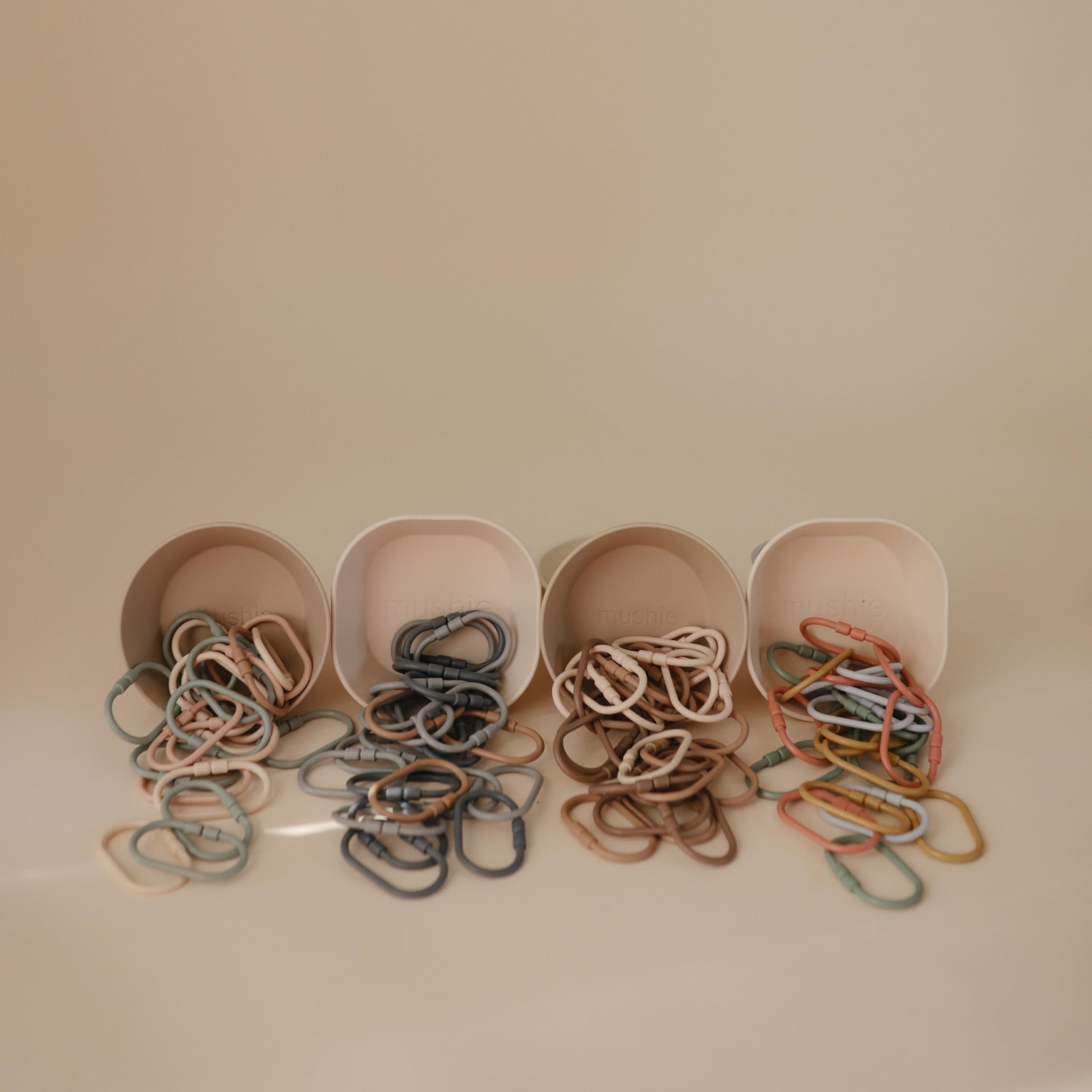 Mushie Baby Chain Link Rings Toy 12-Pack | Multi-Use Sensory Toy for Car Seat, Stroller & Playtime | Safe BPA-Free Teether & Connecting Toy (Natural, Shifting Sand, Khaki) | Perfect for Infants & Toddlers Development