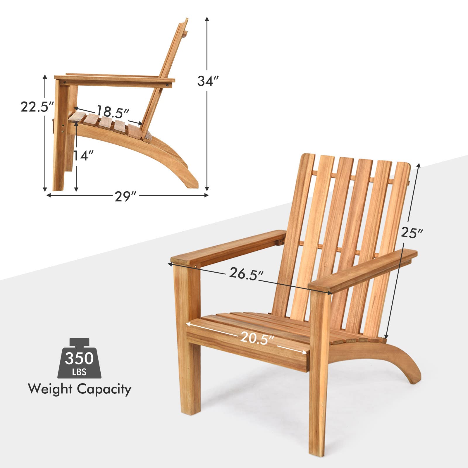 Tangkula Acacia Wood Adirondack Chair - Weather-Resistant Outdoor Armchair for Patio, Garden, Backyard, Deck & Fire Pit - Perfect for Lawn, Porch, Campfire & Relaxation (Natural, Set of 4)