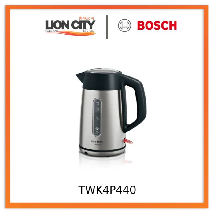Bosch TWK4P440 DesignLine Electric Kettle - 1.7L Stainless Steel Water Boiler - Fast Boiling & Auto Shut-Off - Perfect for Home, Office & Tea/Coffee Brewing