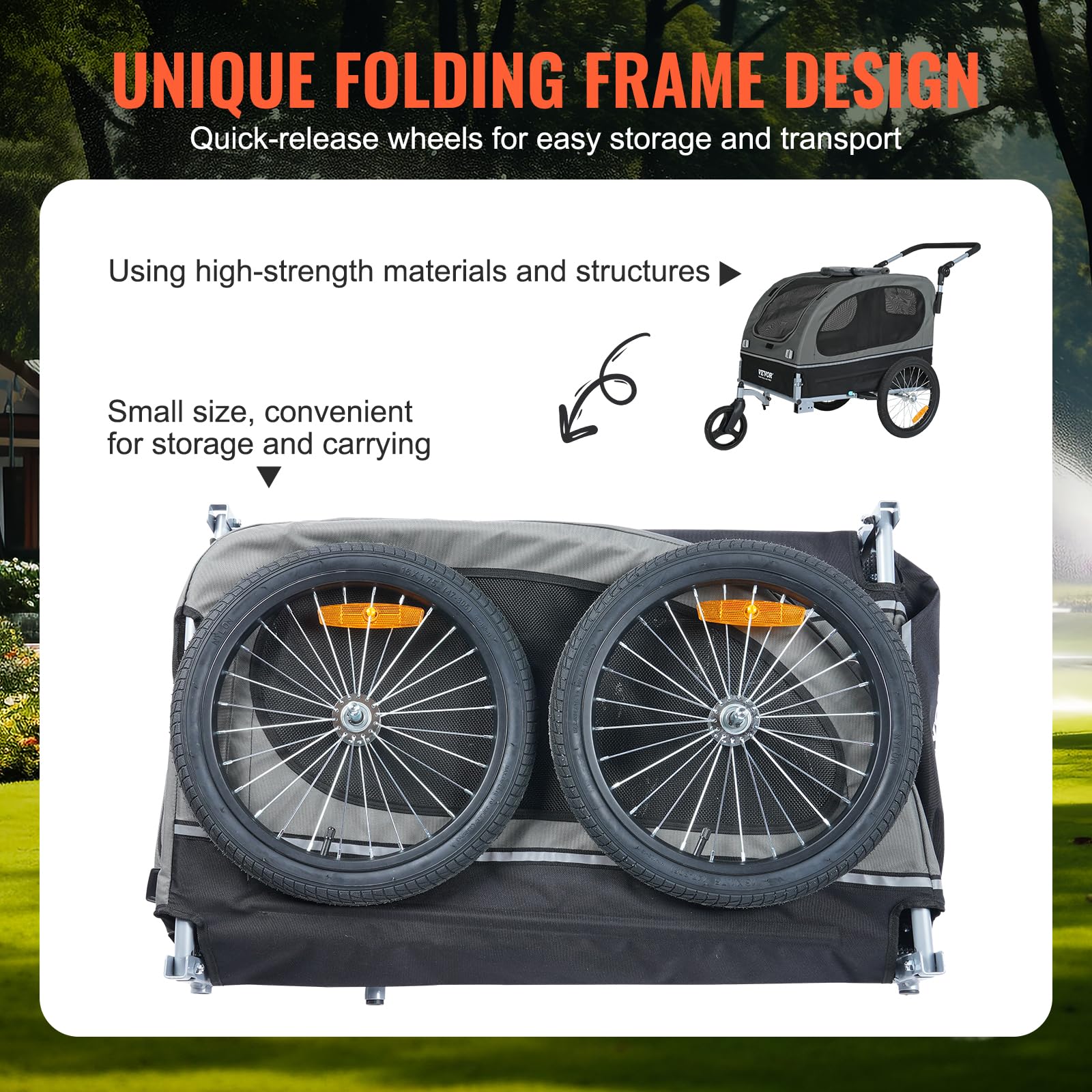 VEVOR 2-in-1 Dog Bike Trailer & Pet Stroller - Heavy Duty 88 lbs Capacity Bicycle Carrier for Large Dogs - Foldable Frame with Quick Release Wheels, Universal Coupler, Safety Reflectors & Flag (Black/Gray) - Perfect for Cycling Adventures, Park Visits & Outdoor Activities with Your Pet