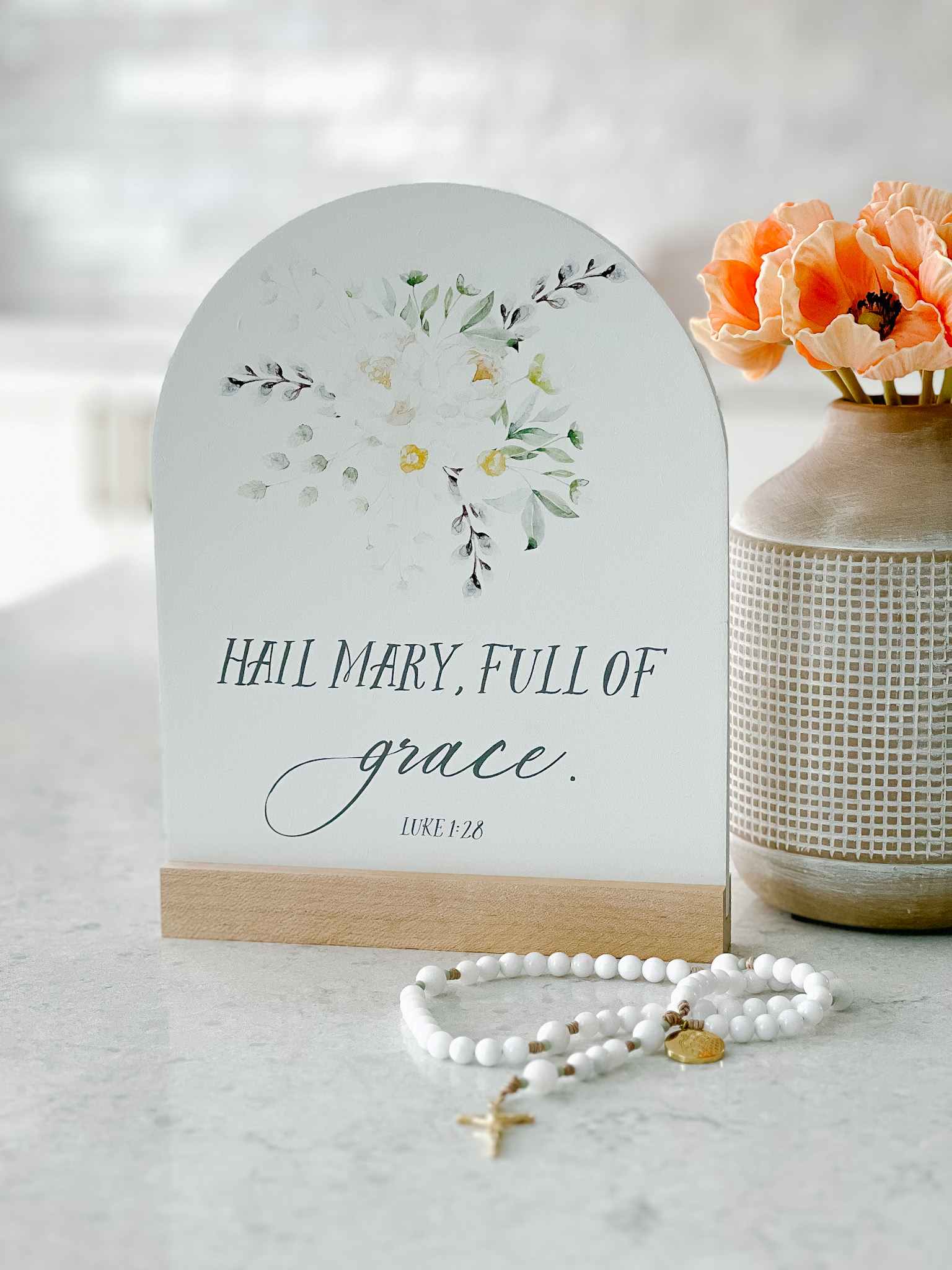 Hail Mary Arch Sign - Religious Home Decor for Wall, Perfect for Bedroom, Living Room & Prayer Space