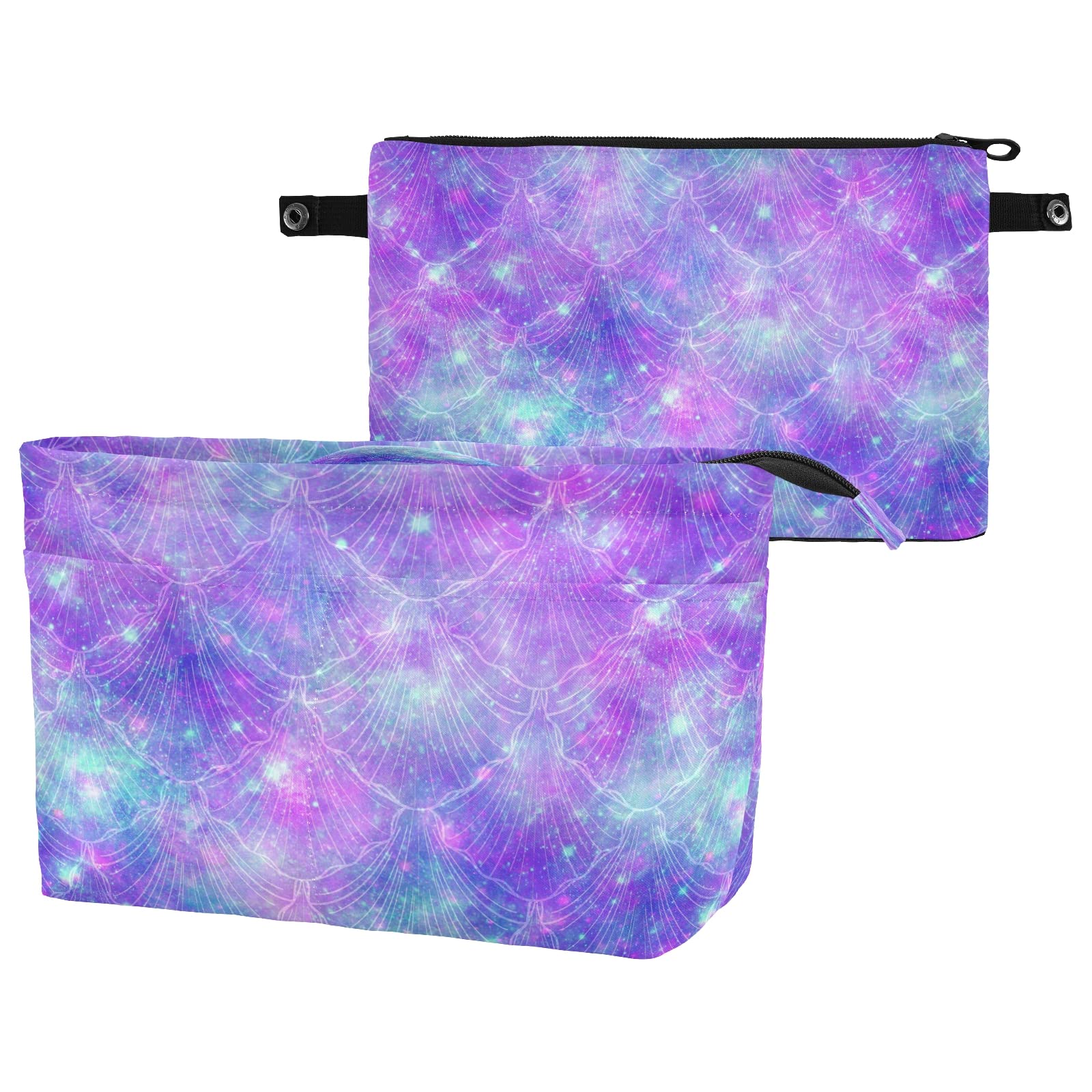Mermaid Fantasy Space Tote Bag Organizer Insert with Handle - Multi-Pocket Large Purse Organizer with Zipper for Handbags | Perfect for Travel, Work & Everyday Use to Keep Essentials Organized