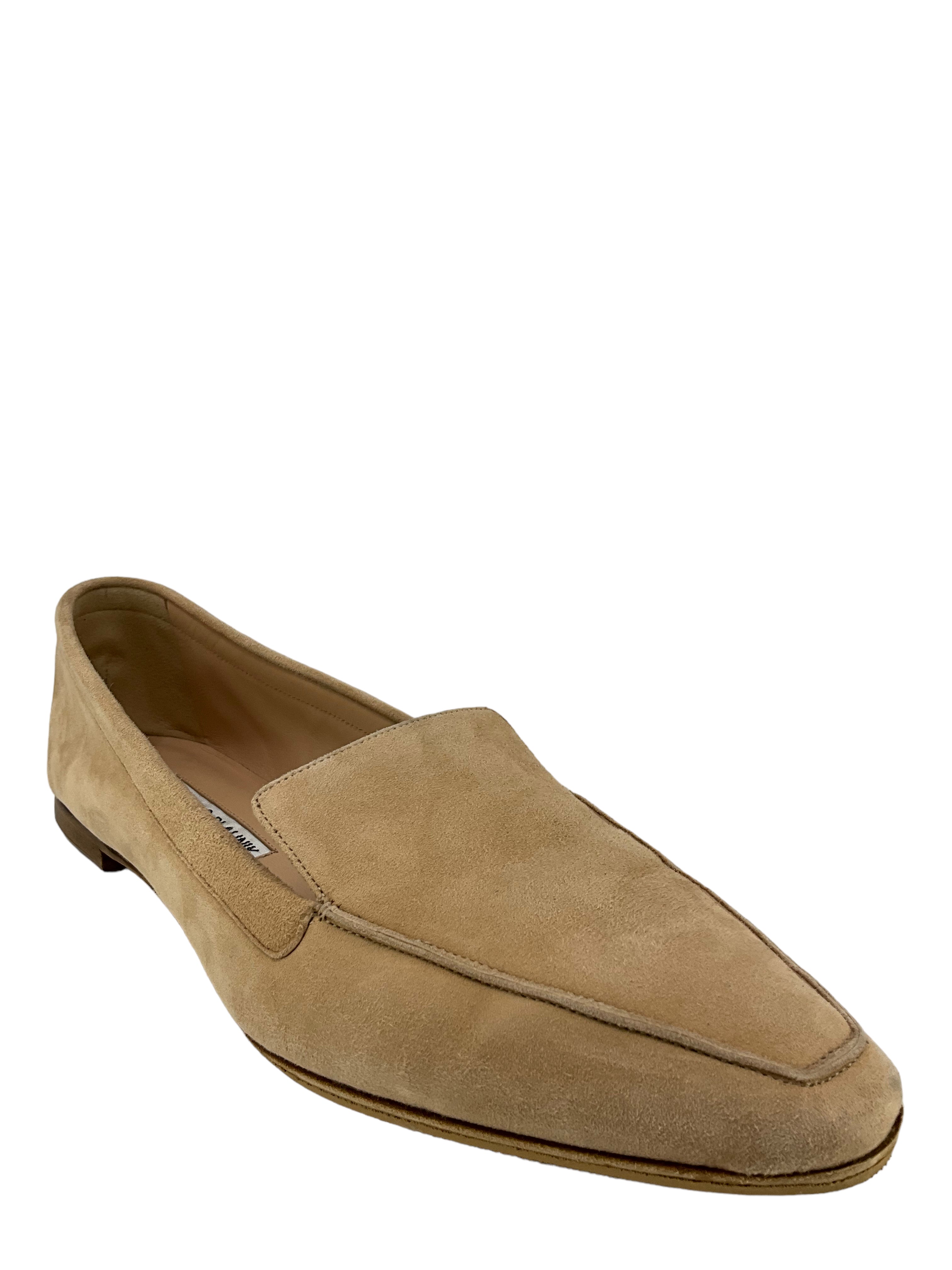 Manolo Blahnik Suede Almond Toe Loafers for Women - Size 9 US - Comfortable Slip-On Dress Shoes for Work & Office | Perfect for Business Casual Outfits & Professional Occasions