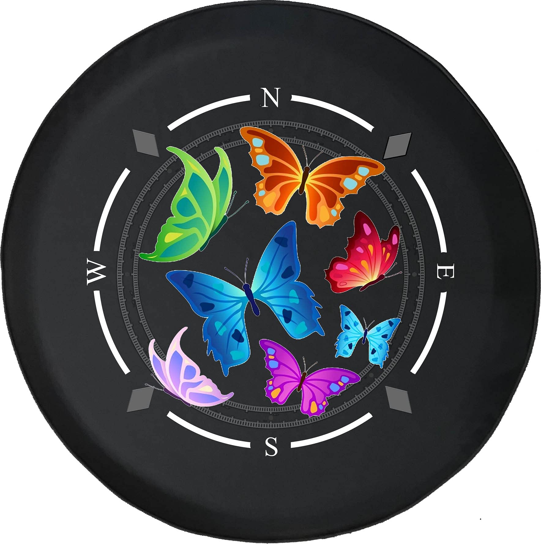 American Unlimited Spare Tire Cover with Compass & Butterfly Design - Universal Fit for SUV, Trailer, RV & Most Vehicles | Durable Wheel Protection for Outdoor Adventures & Road Trips