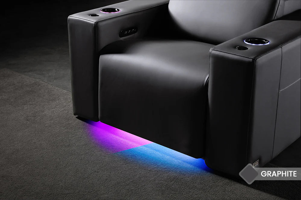 Valencia 2025 Barcelona Grand Ultimate Leather Home Theater Seating Set of 3 - Graphite Color, Reclining Sofa for Movie Night & Entertainment Room