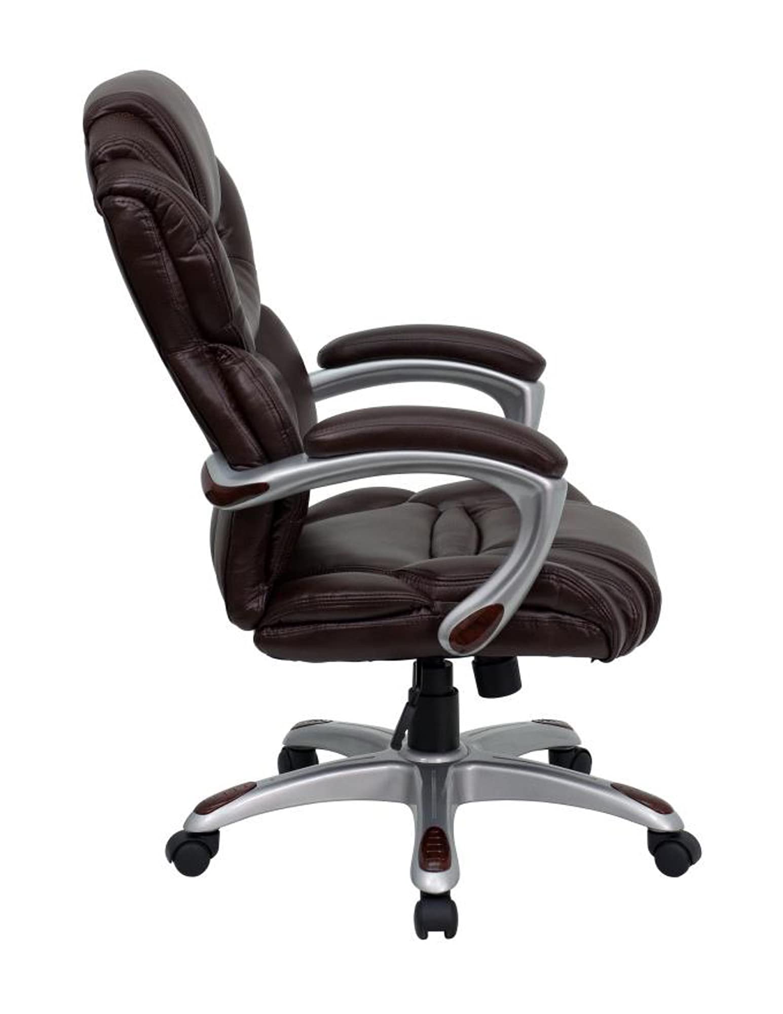 Premium High Back Leather Executive Office Chair with Padded Loop Arms - Ergonomic Design for Comfort & Support - Ideal for Home Office, Conference Rooms & Corporate Settings - Brown