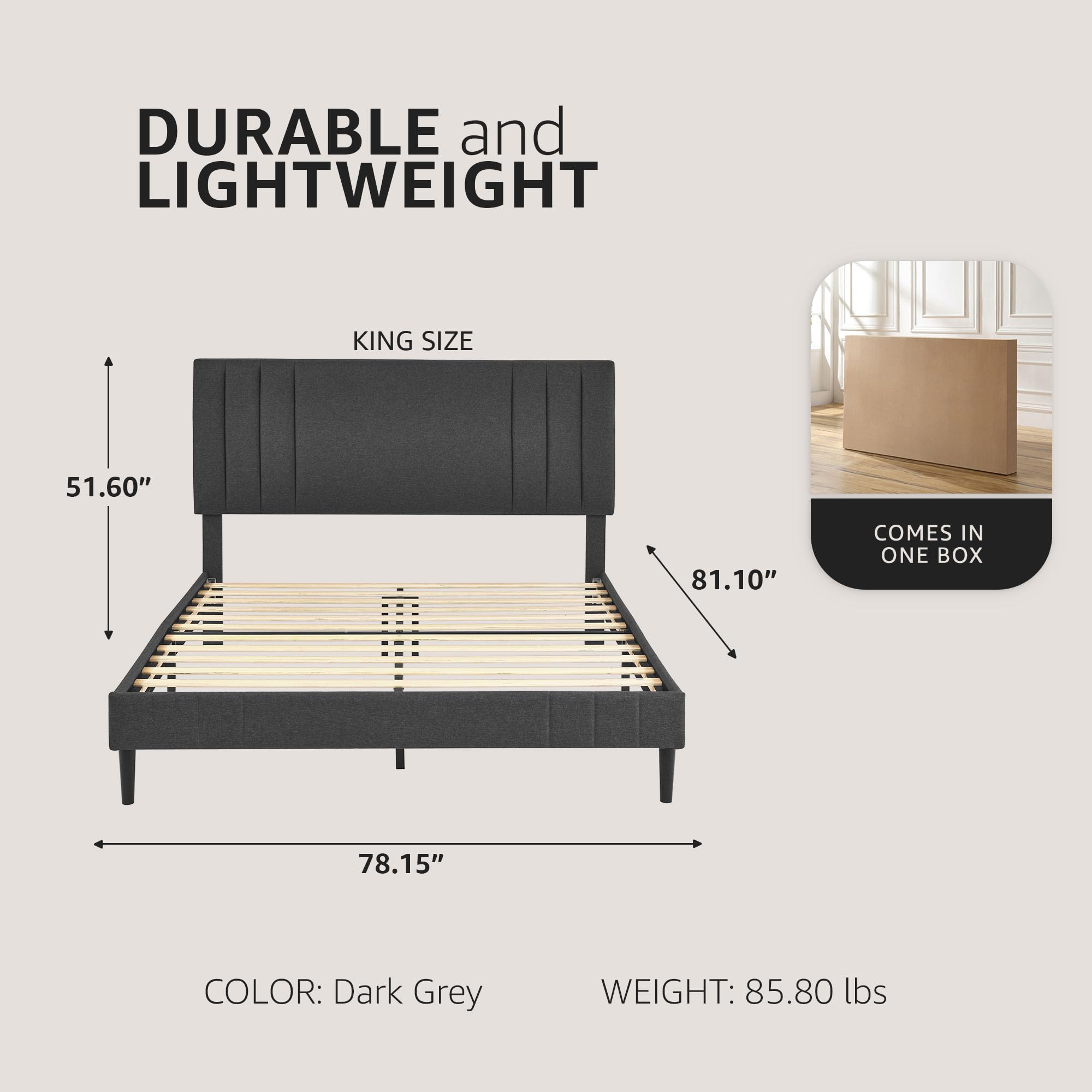 Chicago Modern Tufted Upholstered King Size Bed Frame with Platform - Dark Grey for Master Bedroom & Guest Room