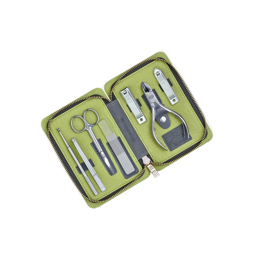 Professional Stainless Steel Nail Clipper Kit - 7-Piece Manicure & Pedicure Set with PU Leather Case for Home, Travel & Salon Use - Unisex Grooming Tools (Green)