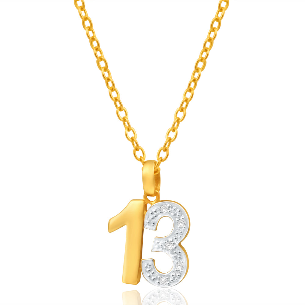 9ct Yellow Gold 13 Diamond Pendant Necklace for Women - Elegant Jewelry Gift for Anniversary, Valentine's Day & Special Occasions