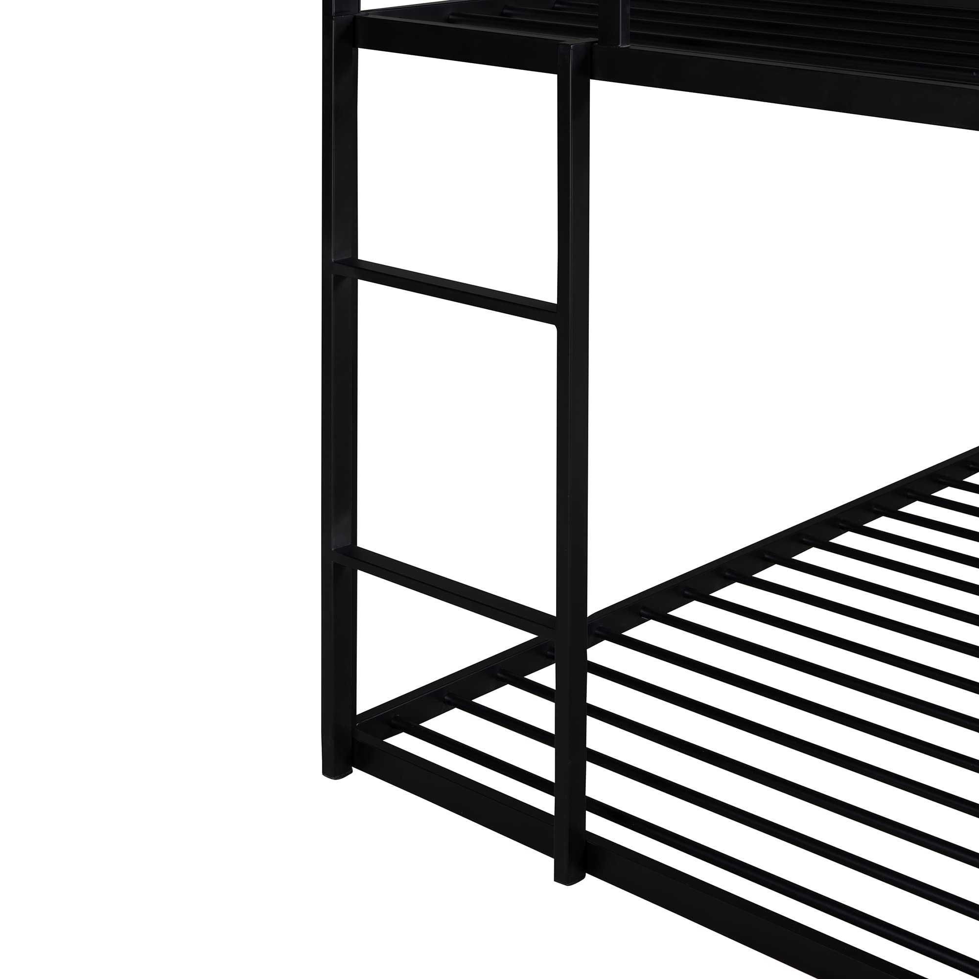Sturdy Metal Twin Over Twin Bunk Beds for Kids with Roof - Heavy Duty Floor Bunk Bed for Boys & Girls - No Box Spring Needed - Black - Perfect for Small Bedrooms, Shared Kids Rooms & Sleepovers
