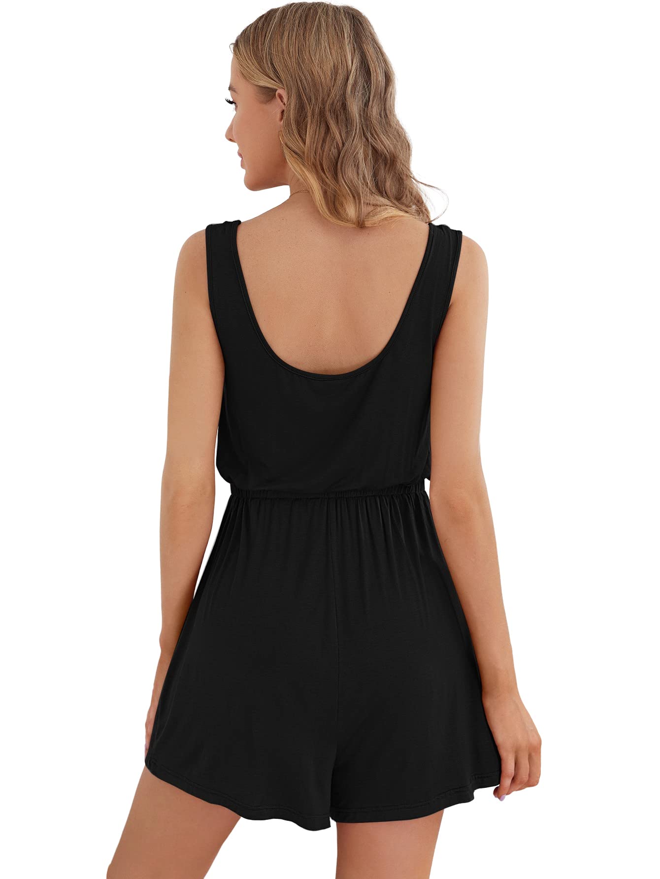 Verdusa Women's Maternity Romper - Scoop Neck, Button Front, High Waist Tank Jumpsuit for Pregnancy Comfort | Perfect for Summer Outings, Beach Vacations & Maternity Photoshoots