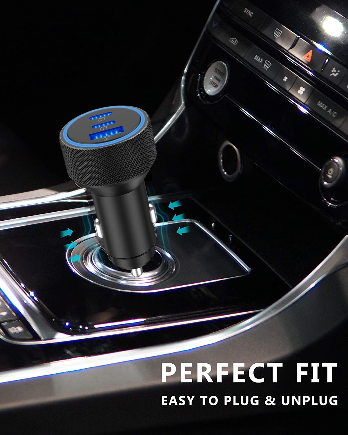 67W 3-Port USB C Car Charger for iPhone, Samsung, Android - Fast Charging On The Go