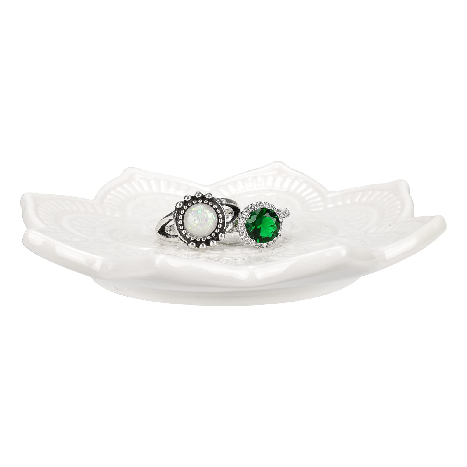Boho Ring Dish - White Mandala Jewelry Holder for Women | Wedding & Bridal Shower Gift