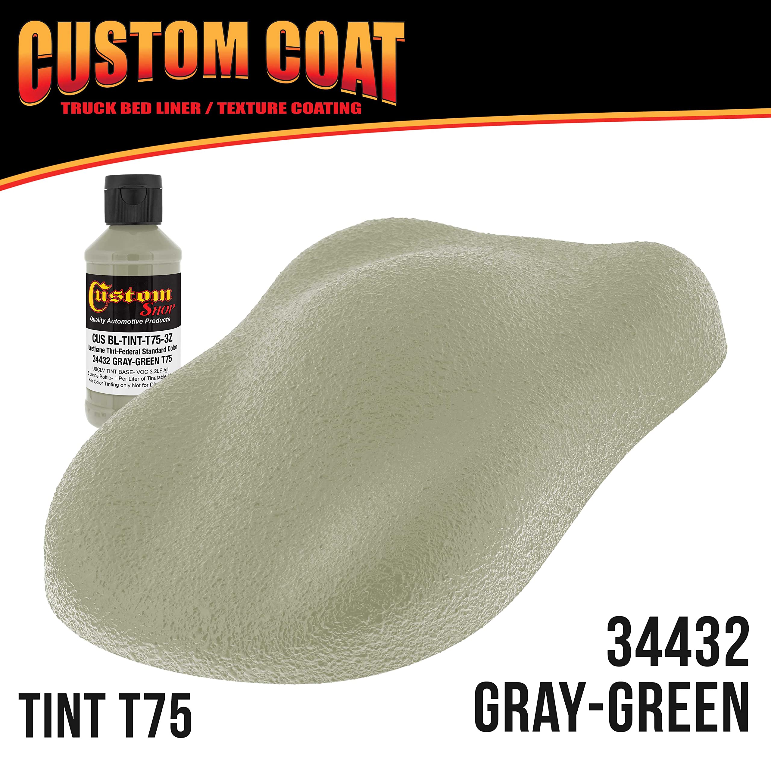 Federal Standard Color #34432 Gray Green T75 Urethane Truck Bed Liner Kit - 2 Gallon Roll-On, Brush-On or Spray-On Protective Coating with Roller Applicator | Durable Textured Finish for Pickup Trucks, Trailers & Automotive Protection