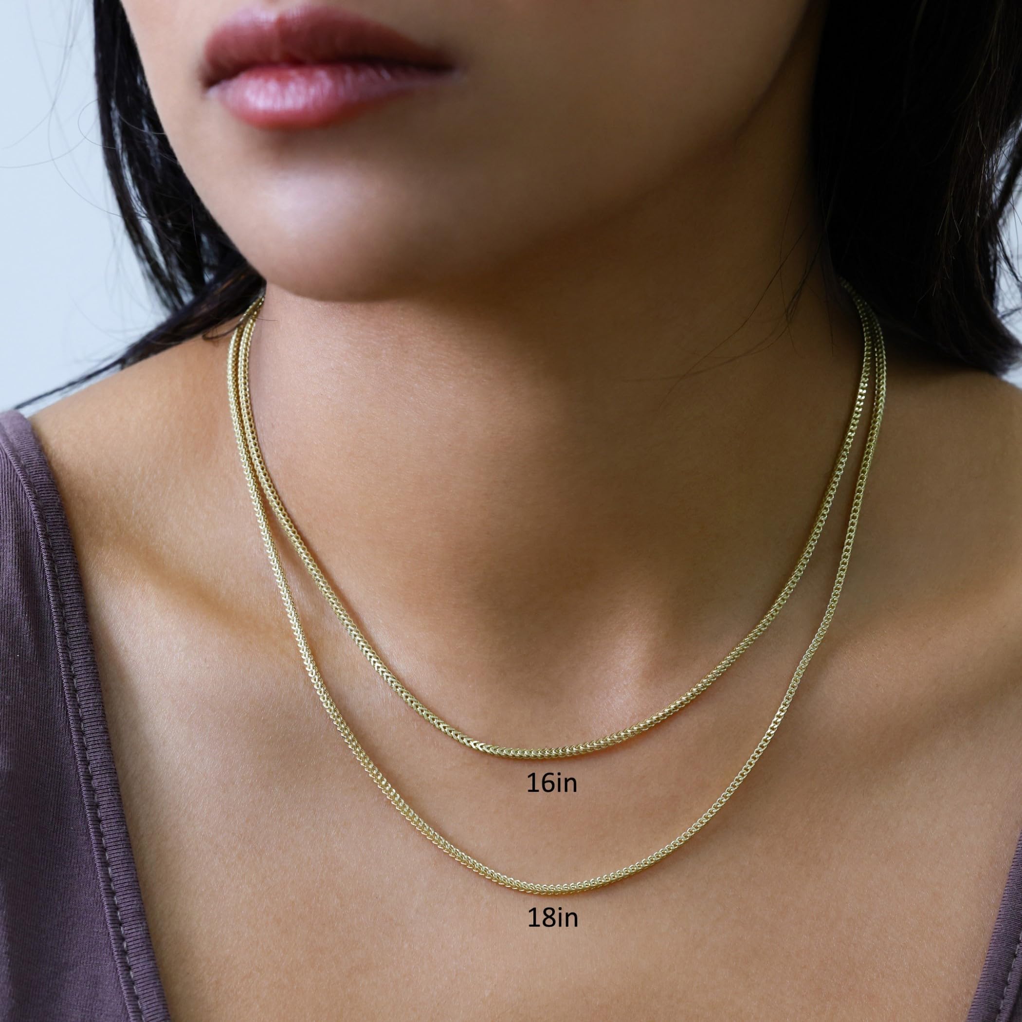 10k Real Yellow Gold Franco Square 2mm Box Chain Necklace for Men & Women - Italian Wheat Chain Jewelry 16
