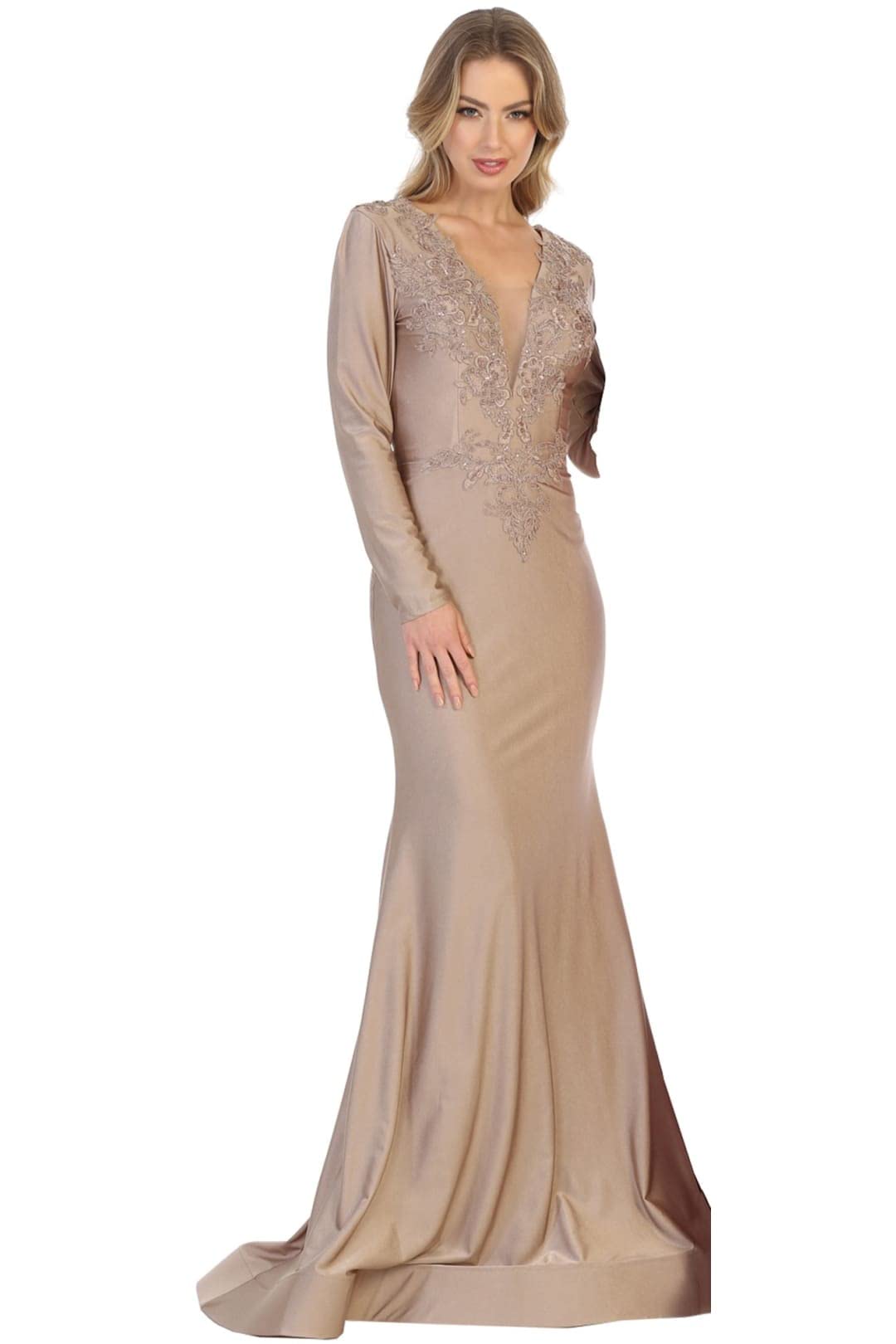 Elegant Embroidered Long Sleeve Mermaid Gown - Formal Mother of The Bride Dress for Women | Perfect for Weddings, Galas & Special Occasions