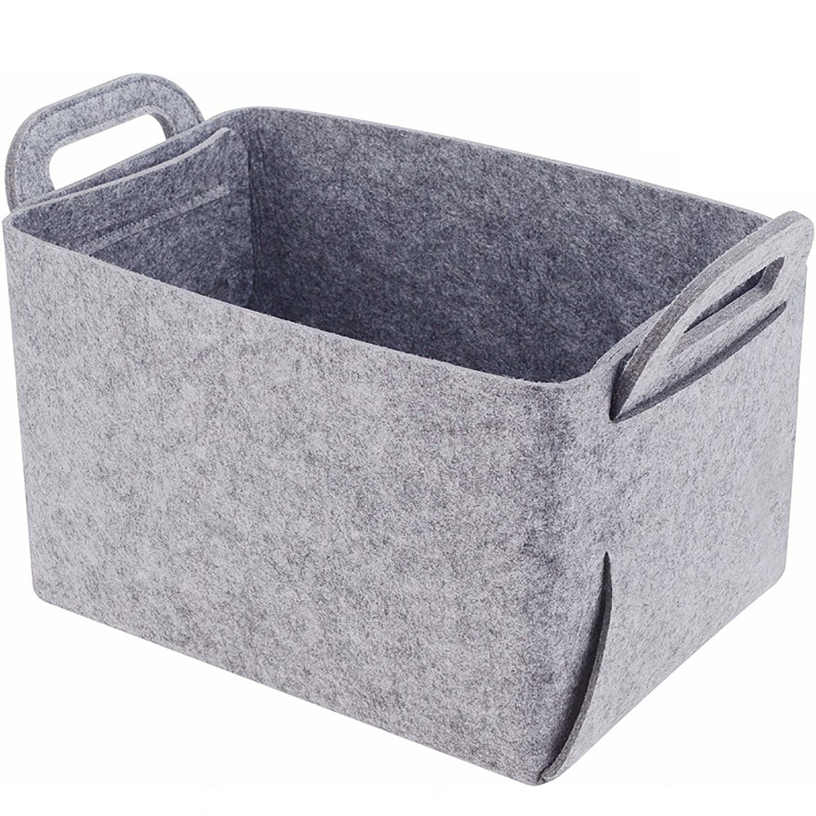 Foldable Grey Felt Storage Box with Handle - Square Open Organizer Bin for Clothes, Toys, Books & Newspaper | Perfect for Home, Office & Kids Room Organization