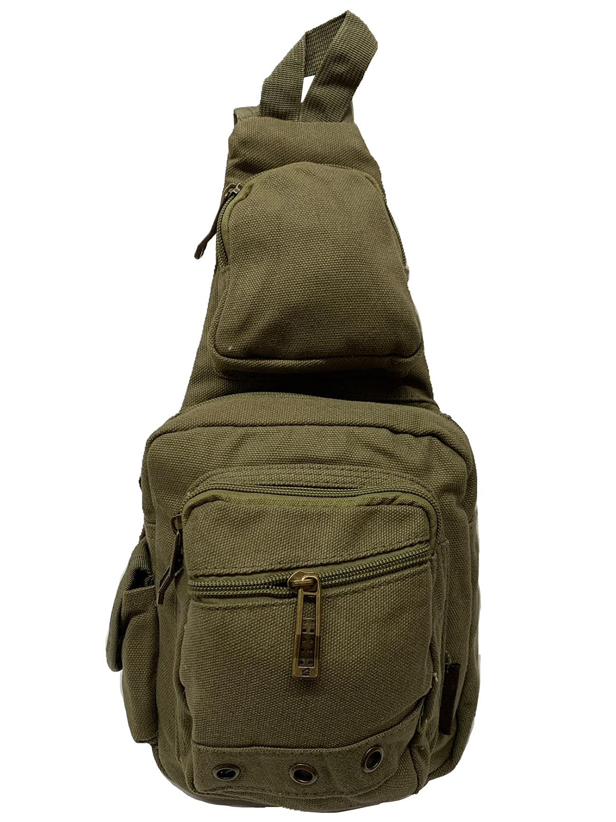 Adjustable Front Zipper Crossbody Sling Bag for Women & Men - Olive Green Casual Shoulder Bag for Travel, Hiking & Daily Use