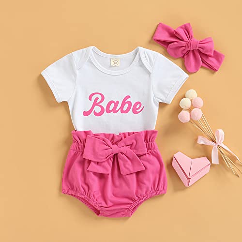 Adorable Newborn Baby Girl Outfits - Cute Letter Print Short Sleeve Romper & Shorts Set with Headband | Summer Infant Clothes for Photoshoots, Parties & Daily Wear