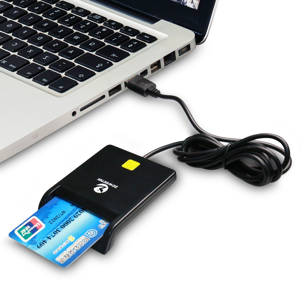 Zoweetek USB Smart Card Reader - Compatible with Portuguese, Spanish, Belgian, German ID Cards, Works on Windows & Linux for Secure Online Banking and Government Services