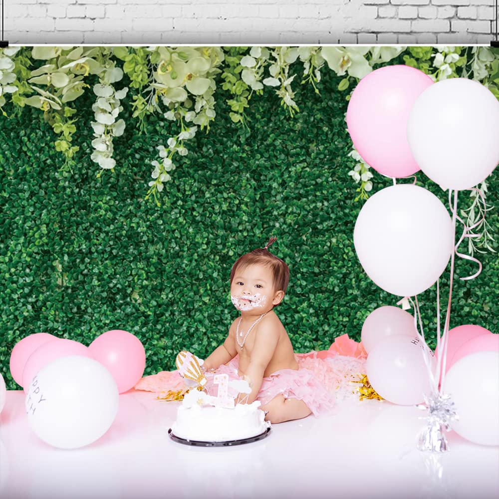 10x8ft Greenery Floral Photography Backdrop - Green Leaf Grass Wall with White Flowers for Wedding, Bridal Shower, Baby Shower, Birthday Party & Reception Decoration - Durable Vinyl Photo Background for Professional Photography & Event Styling