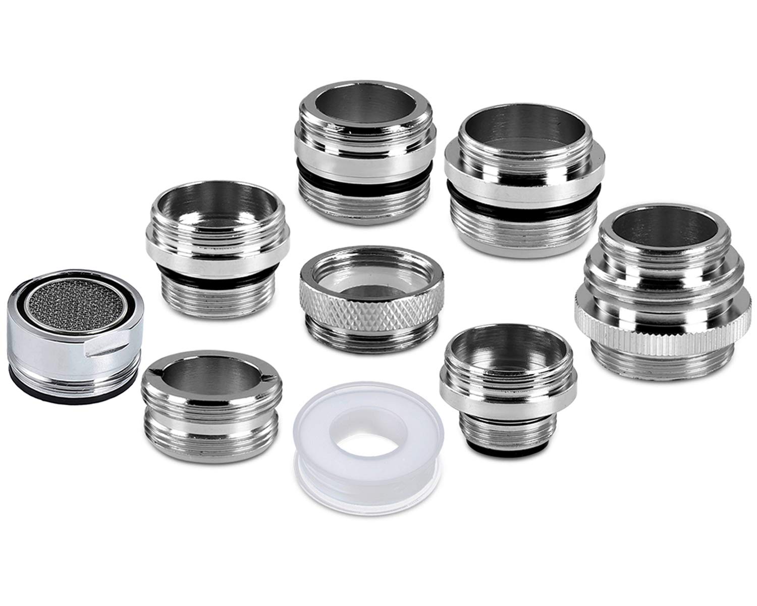 9-Piece Brass Faucet Adapter Kit - Male/Female Aerator Adapters for Kitchen Sink, Garden Hose, Water Filter & Dishwasher - Includes Thread Seal Tape - Perfect for Home Plumbing, RV Water Hookups & Outdoor Gardening