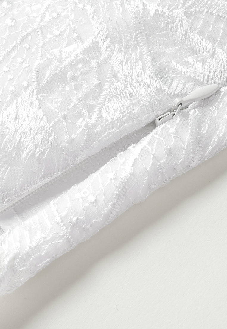 Elegant Die-Cut Hem Embroidered Mesh Top with Pearl Details - Perfect for Evening Parties, Date Nights & Special Occasions