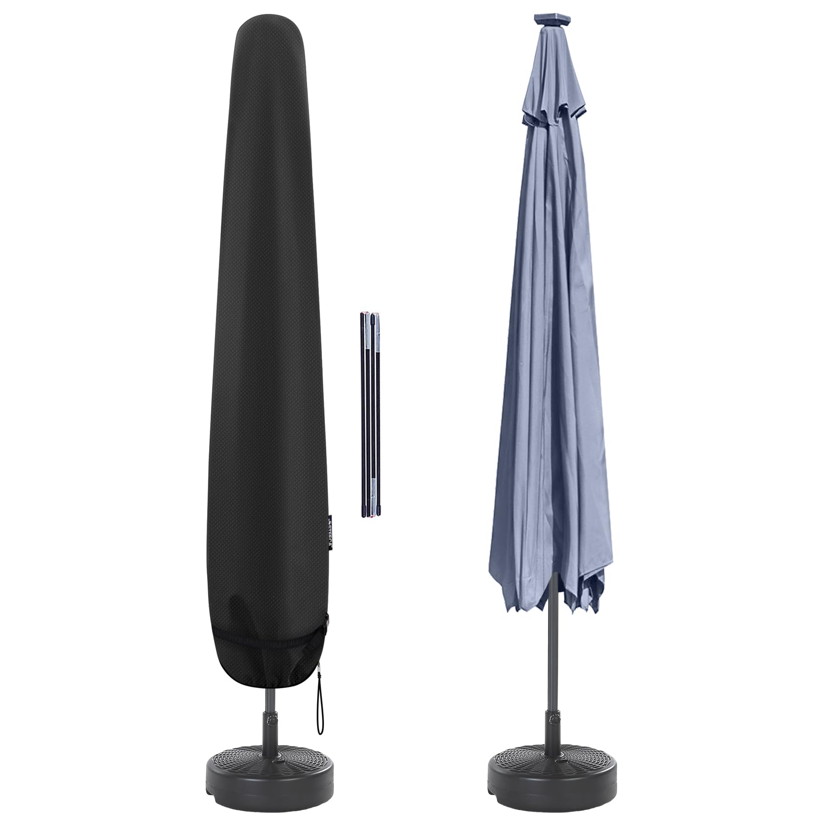 Waterproof Patio Umbrella Cover - Heavy Duty Outdoor Market Parasol Cover with Zipper for Umbrellas Up to 12 Feet, Black - Perfect for Backyard, Deck, Garden & Poolside Protection