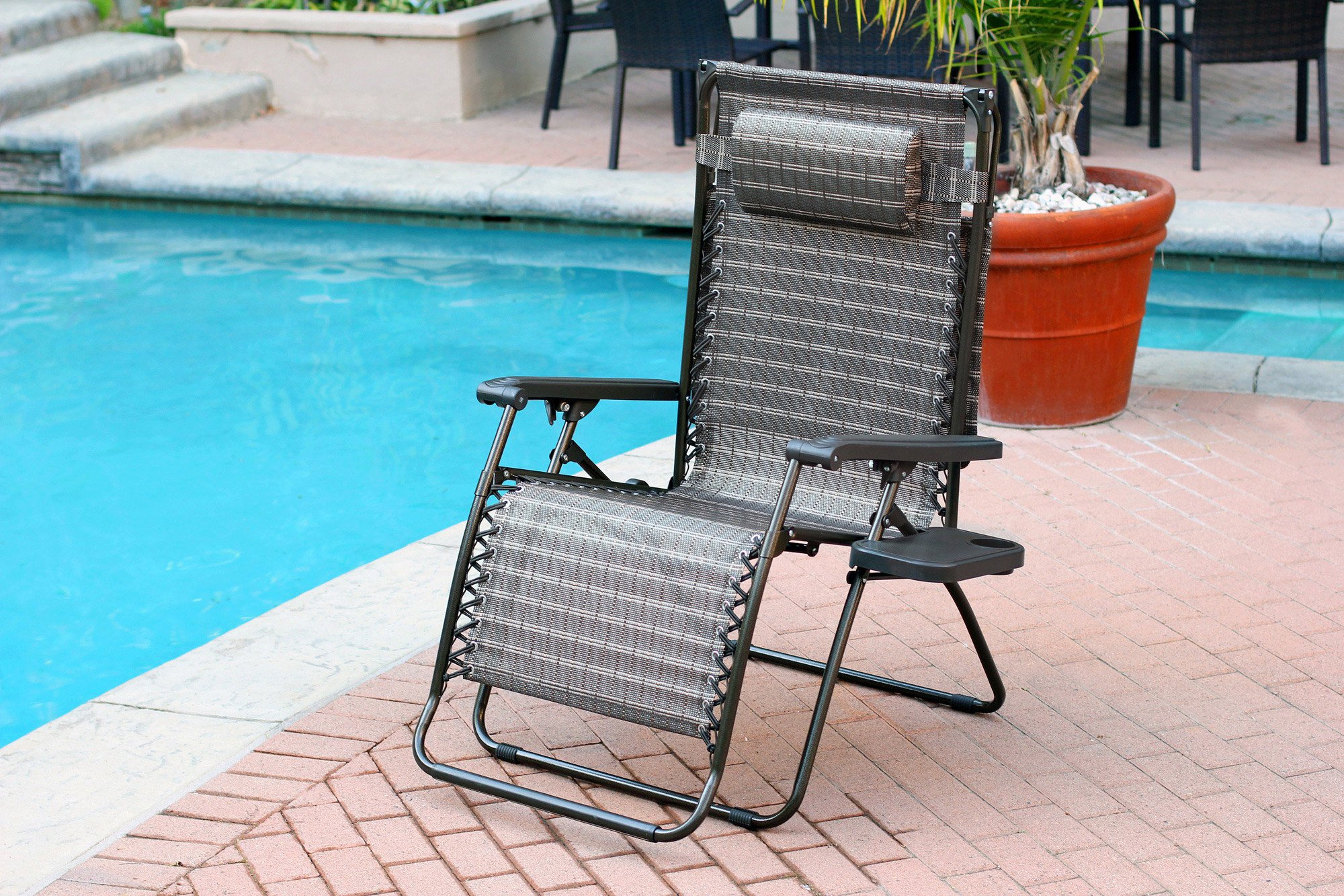Premium Oversized Zero Gravity Recliner Chair with Adjustable Sunshade & Built-in Drink Holder - Heavy Duty Outdoor Patio Lounge Chair for Relaxing, Camping, and Backyard Comfort (Black & Tan)