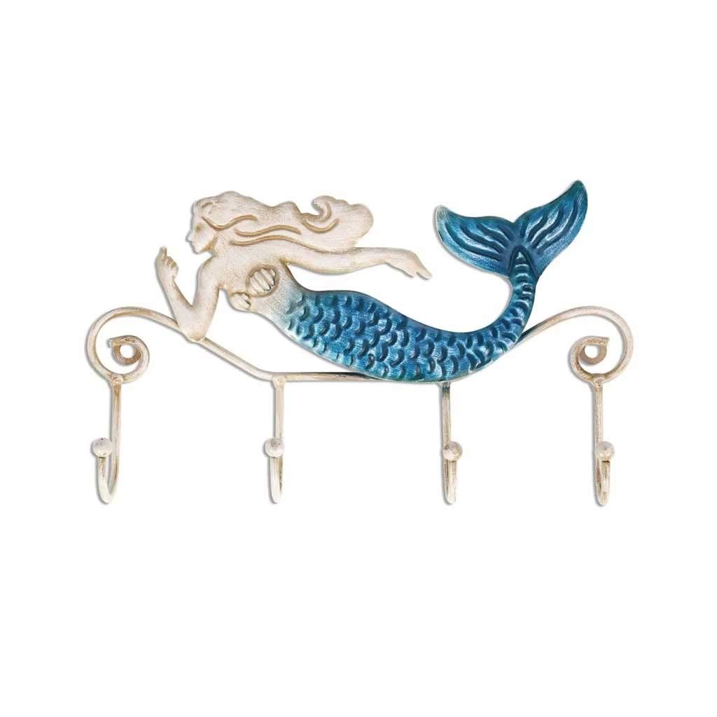 BTYAY Iron Mermaid Wall Hook - Decorative Coat Rack with Key Holder for Bathroom, Bedroom & Entryway - Handcrafted Metal Sculpture for Hanging Towels, Bags & Coats
