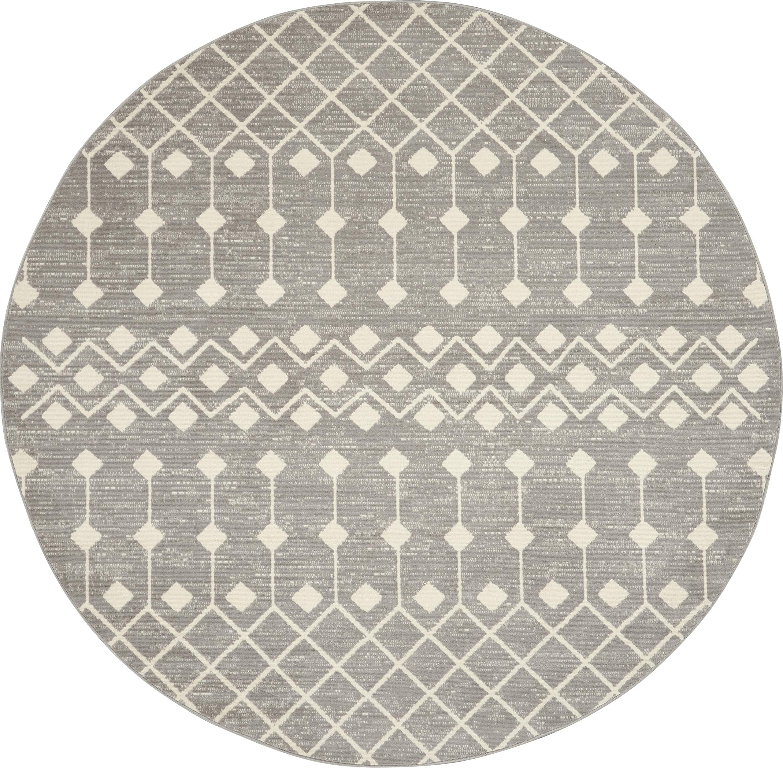 Nourison Grafix Moroccan Grey 8' Round Area Rug - Easy to Clean, Non-Shedding - Perfect for Bedroom, Living Room, Dining Room & Kitchen Decor - Soft & Durable for Home, Office or Apartment Use