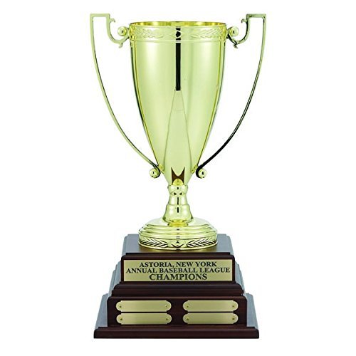Perpetual Gold Trophy Cup on Walnut Base with 16 Name Plates - Customizable Awards & Recognition Gifts for Corporate Events, Sports Achievements, and Retirement Ceremonies