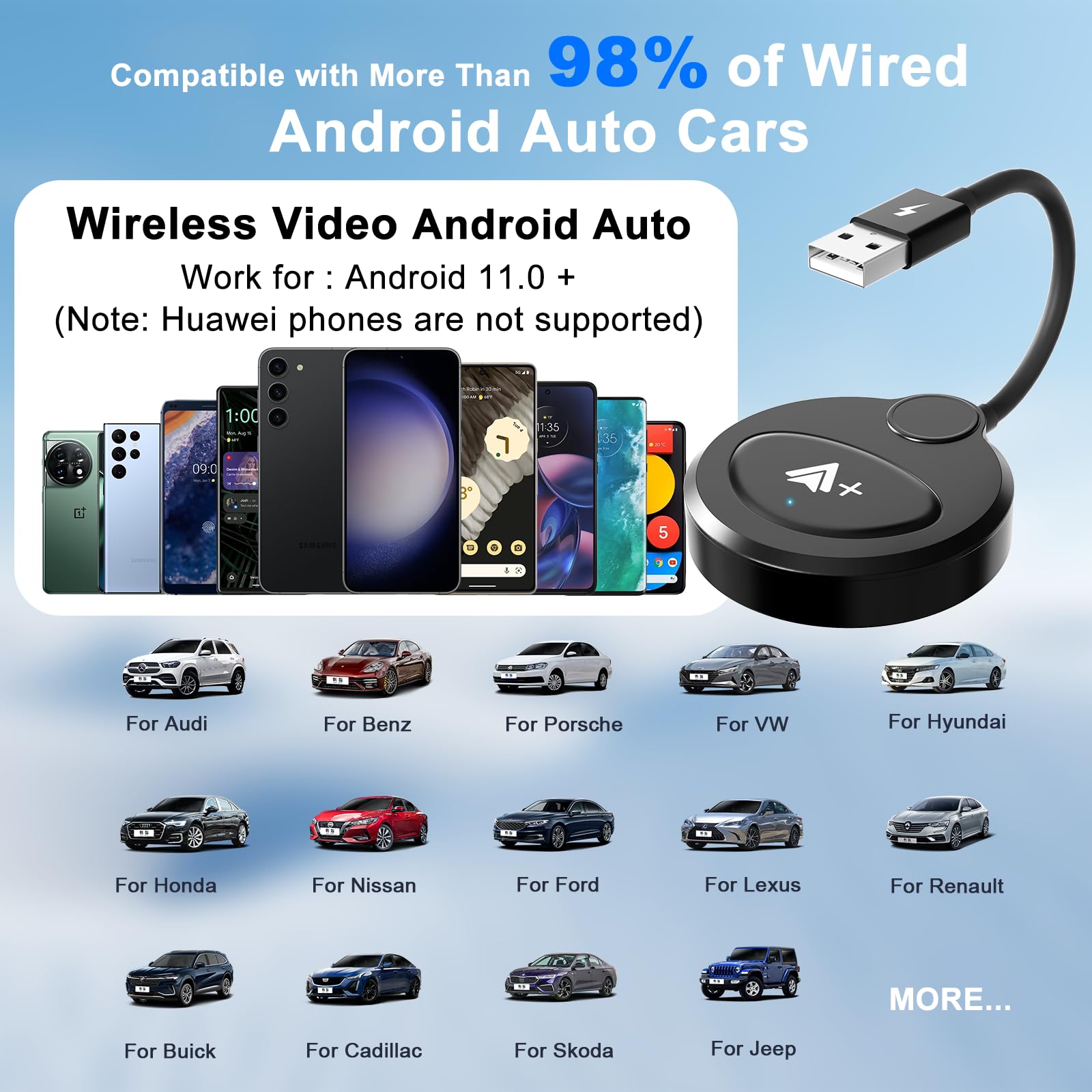 Wireless Android Auto Car Adapter - Convert Wired to Wireless, Supports Netflix YouTube TikTok, Low Latency, Easy Installation (Black) | Perfect for Streaming Entertainment & Hands-Free Driving