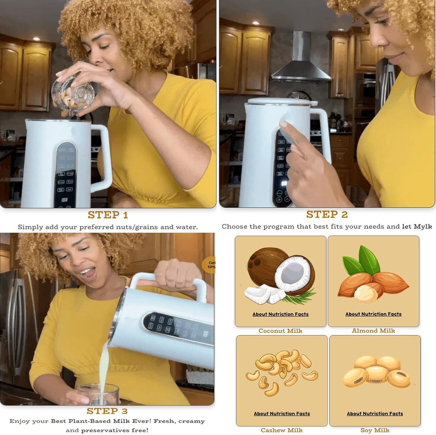 Best Mylk Machine - 8-in-1 Automatic Nut Milk Maker for Almond, Soy, Oat Milk (33oz Capacity) - No Straining Plant Milk Blender - Perfect for Vegan, Keto & Healthy Lifestyles - Great for Smoothies, Coffee Creamer & Homemade Dairy Alternatives (White)